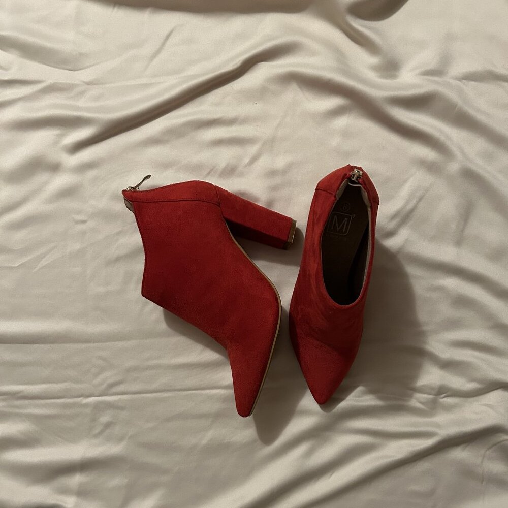Red Suede High Heeled Ankle Boots - Size 8 - Maker's - Picture 1 of 10